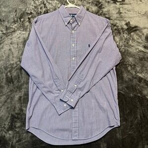 Mens Blue White Micro Check Long‎ Sleeve Button Down Shirt XL